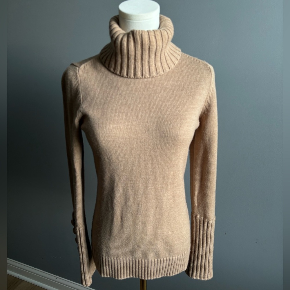 Banana Republic 100% Wool Chunky Turtleneck Sweater With Button Cuff Detail